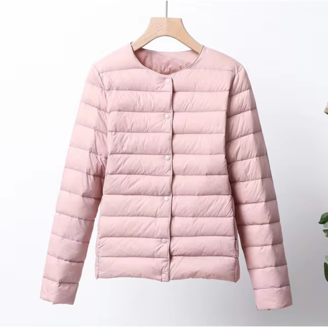 Ilse™ | Women's Collarless Quilted Down Jacket with Button Front