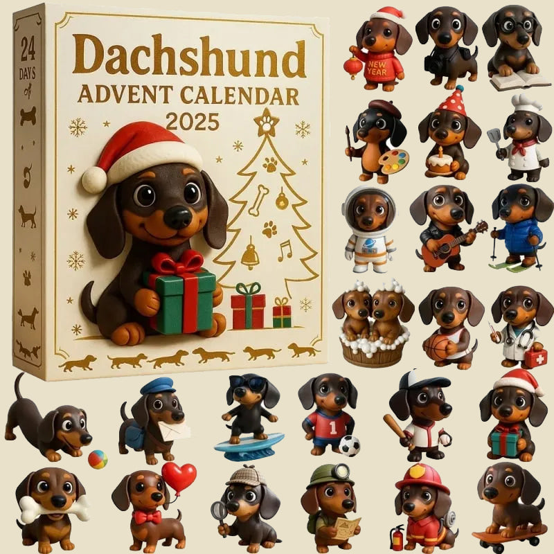 Dachshund Advent Calendar with 24 Dog Figurines