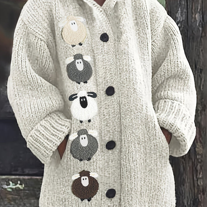 Rosetta™ | Women's Chunky Knit Hooded Cardigan with Sheep Detail