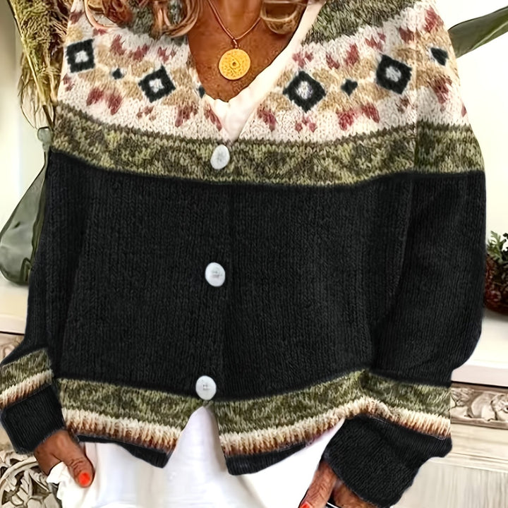 Griselda™ | Women's Fair Isle Yoke Button Front Cardigan