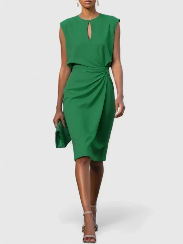 Honoria™ | Women's Draped Waist Sleeveless Midi Dress