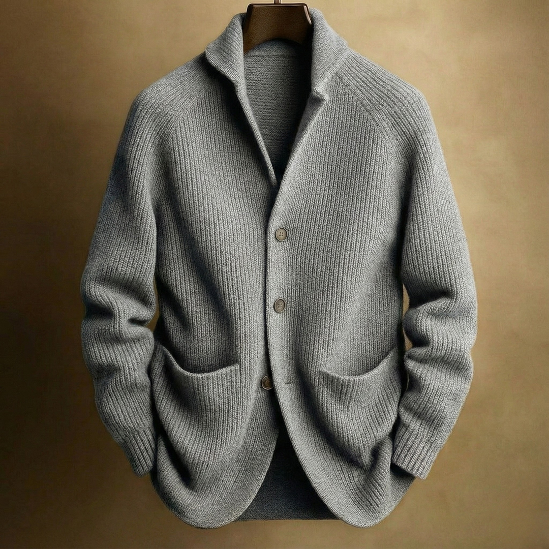 Violaine™ | Women's Textured Knit Cardigan with Notch Collar and Patch Pockets