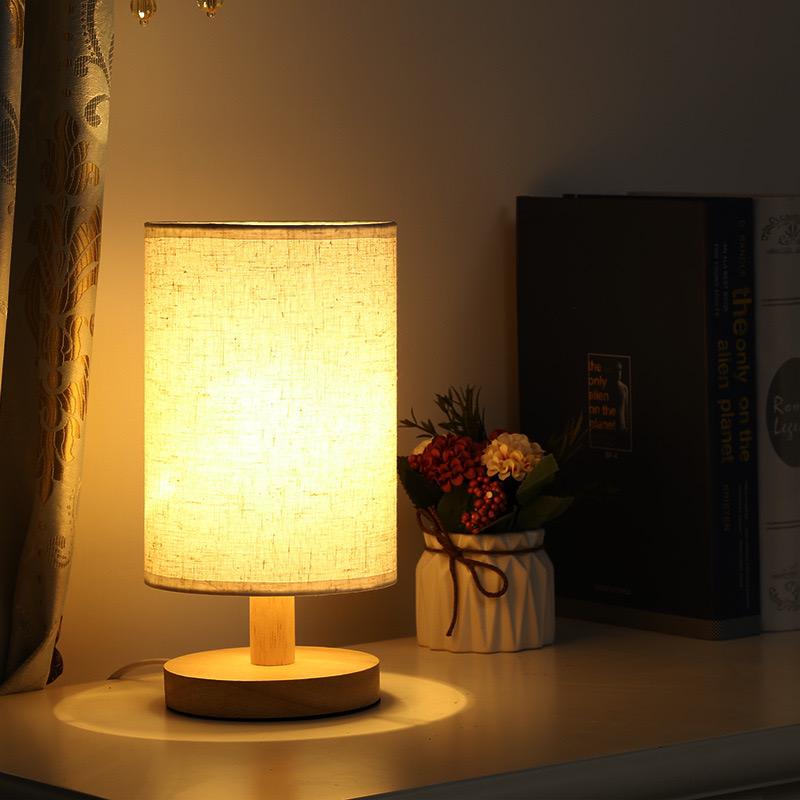 Scandinavian Wood Table Lamp with Linen Shade — view 6