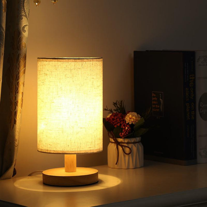 Scandinavian Wood Table Lamp with Linen Shade — view 6