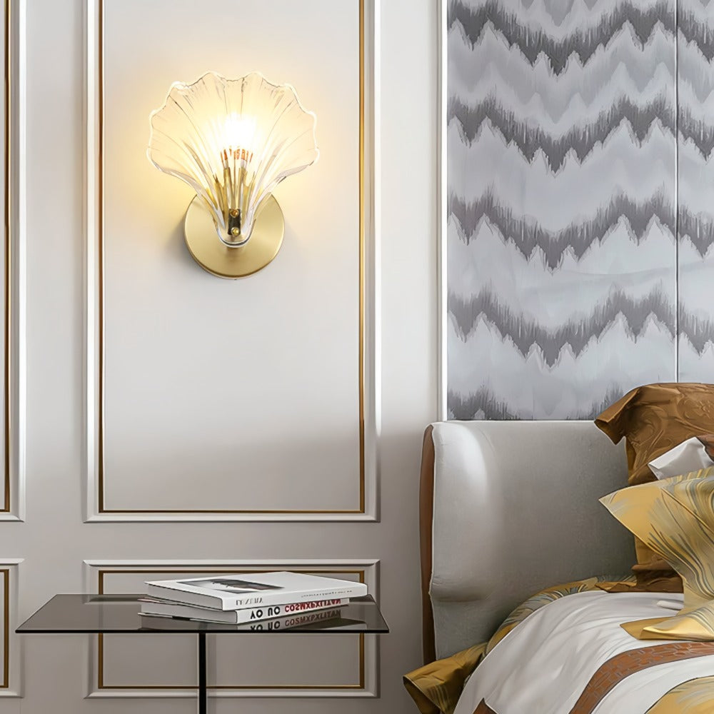 Brass and Glass Seashell Wall Light — view 7