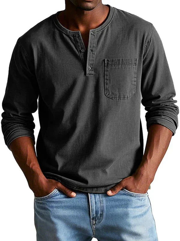 Gauthier™ | Men's Long Sleeve Henley Shirt with Chest Pocket