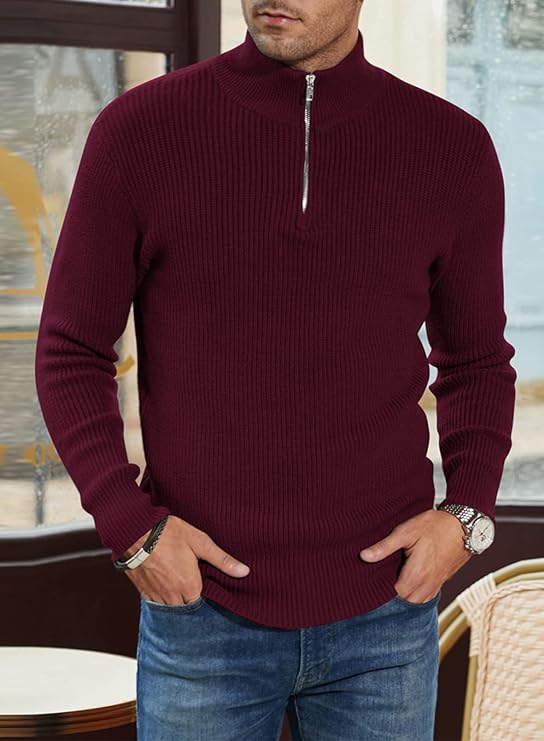 Russell™ | Men's Ribbed Quarter-Zip Sweater with Mock Neck