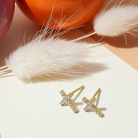 Pavé Cross Studs | Gold