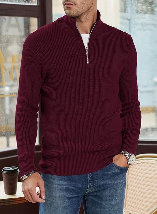 Russell™ | Men's Ribbed Quarter-Zip Sweater with Mock Neck