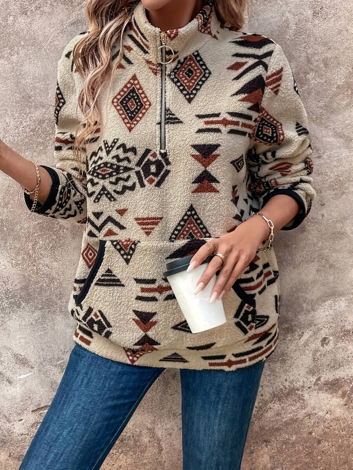 Amaryllis™ | Women's Aztec Print Quarter Zip Pullover with Kangaroo Pocket