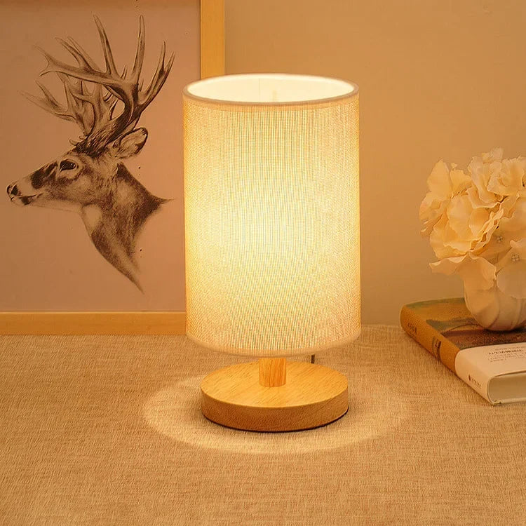 Scandinavian Wood Table Lamp with Linen Shade — view 7