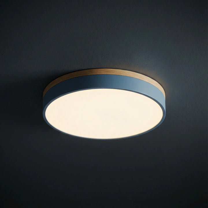 LED Round Flush Ceiling Light with Wood Trim — view 3