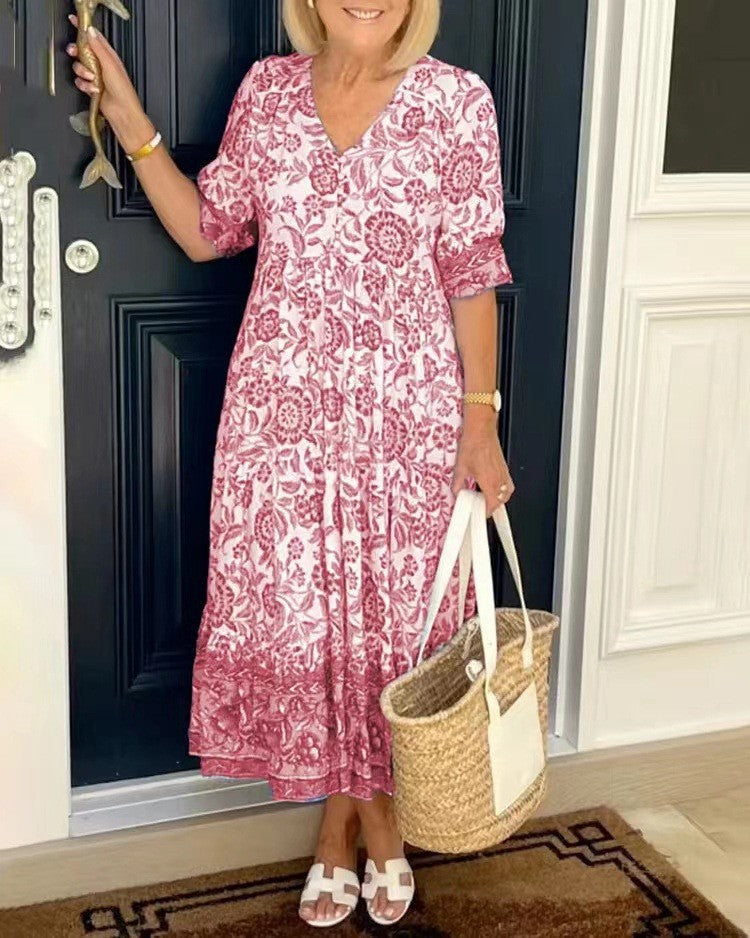 Manoli™ | Elegant Floral Dress with V-Neck