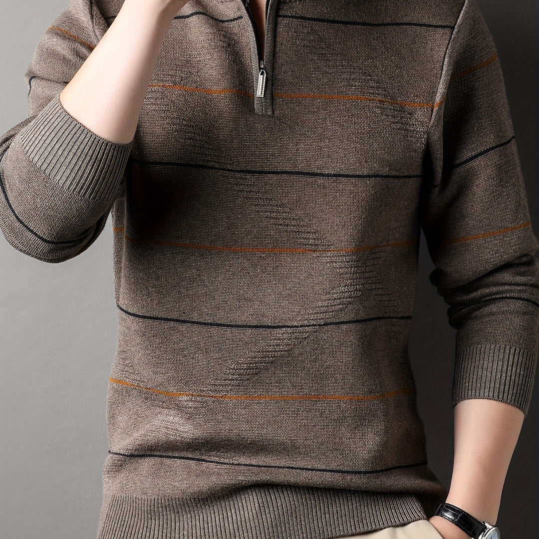 Montgomery™ | Men's Striped Zip Neck Sweater with Ribbed Cuffs