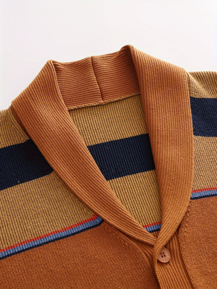 Rensley™ | Men's Striped Shawl Collar Button Front Cardigan