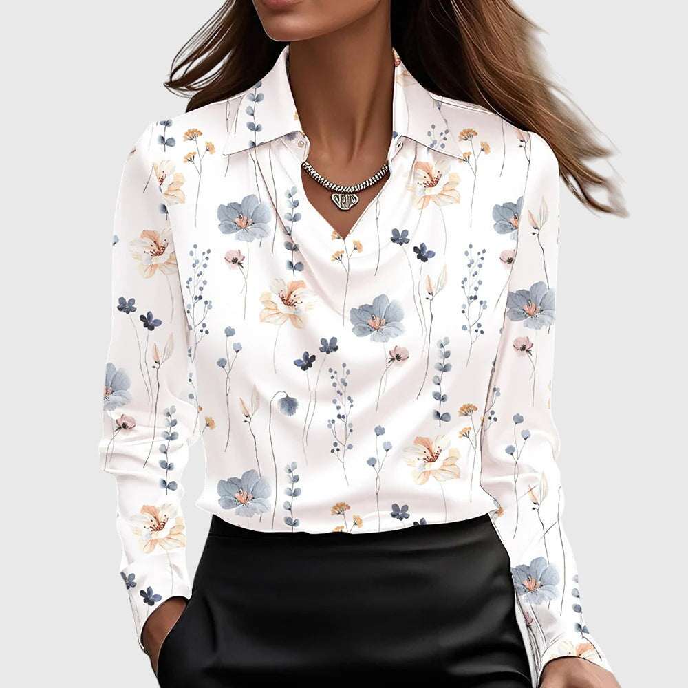 Leocadia™ | Women's Draped Cowl Neck Long Sleeve Blouse
