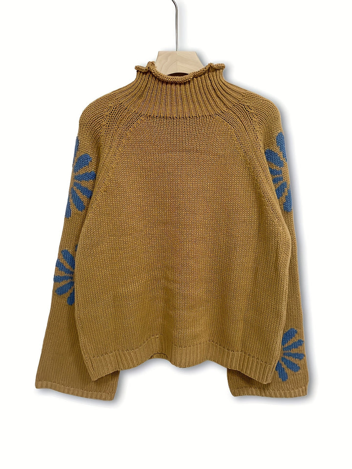 Quenby™ | Women's Floral Knit High Neck Sweater