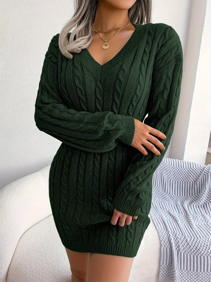 Emmeline™ | Women's Cable-Knit Peplum Sweater Dress