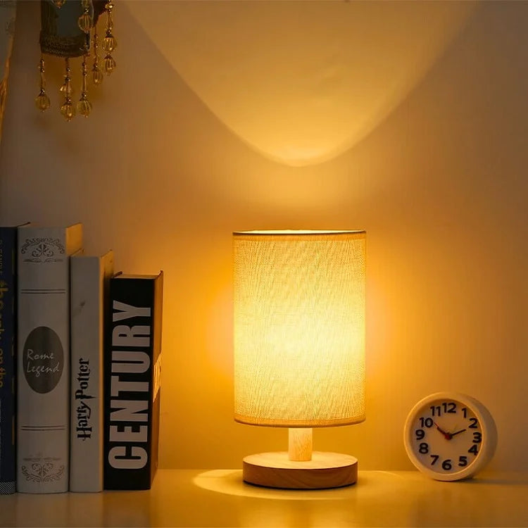 Scandinavian Wood Table Lamp with Linen Shade — view 8