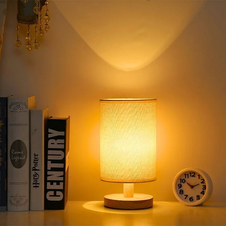 Scandinavian Wood Table Lamp with Linen Shade — view 8