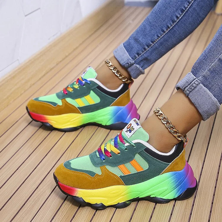 Fleurine™ | Women's Chunky Platform Sneakers with Rainbow Sole