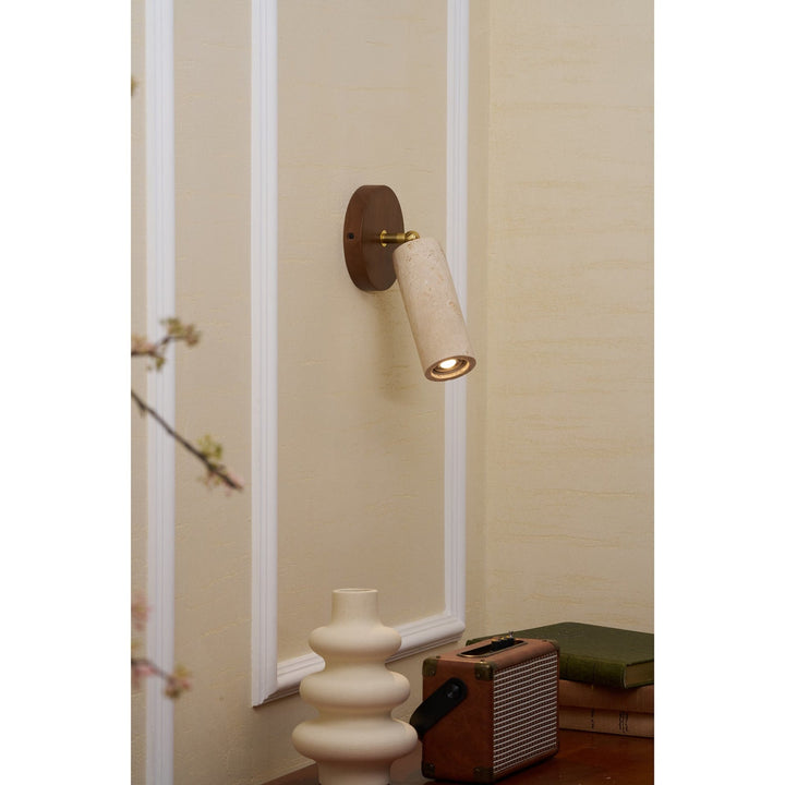 LED Travertine and Wood Wall Light — view 8