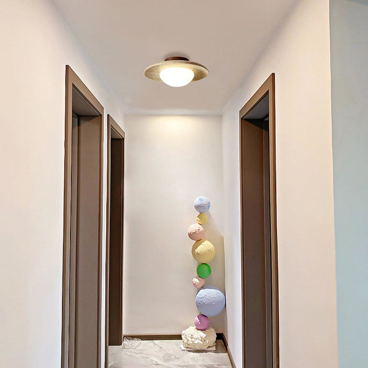 LED Travertine and Wood Semi-Flush Ceiling Light — view 8