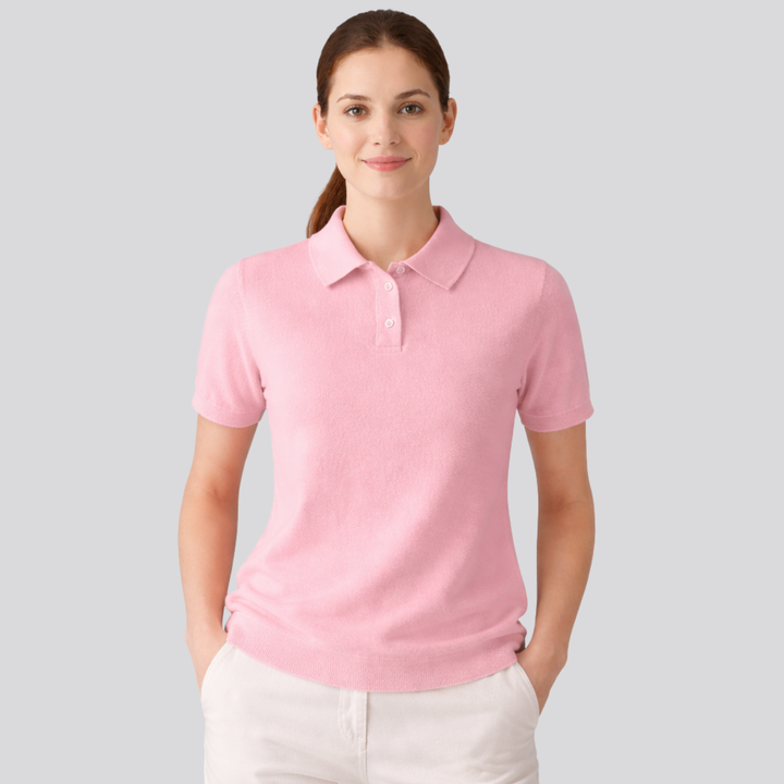 Idalia™ | Merino Wool Short Sleeve Knit Polo with Open Collar