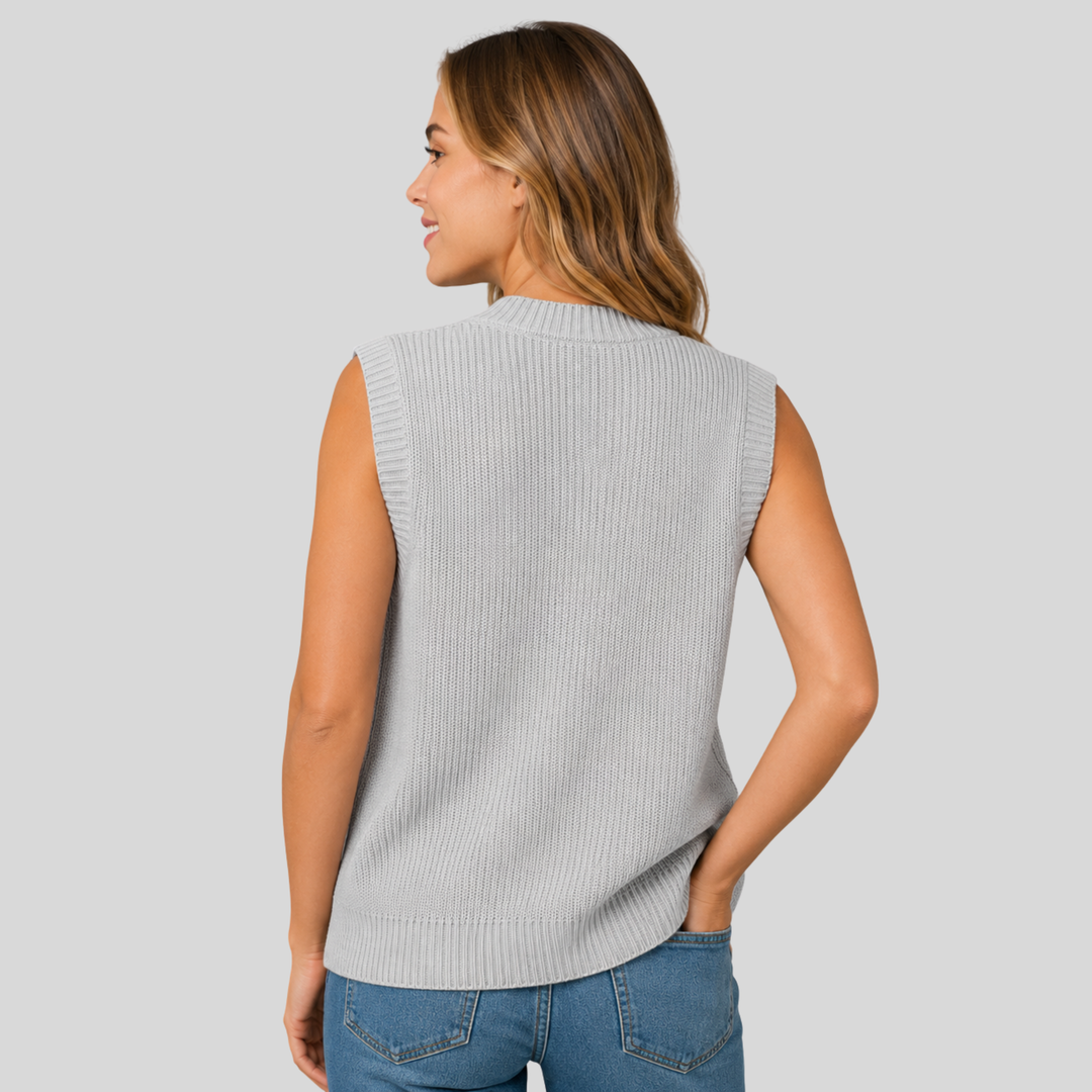 Zaneta™ | Cashmere Blend V-Neck Knit Vest with Ribbed Trims