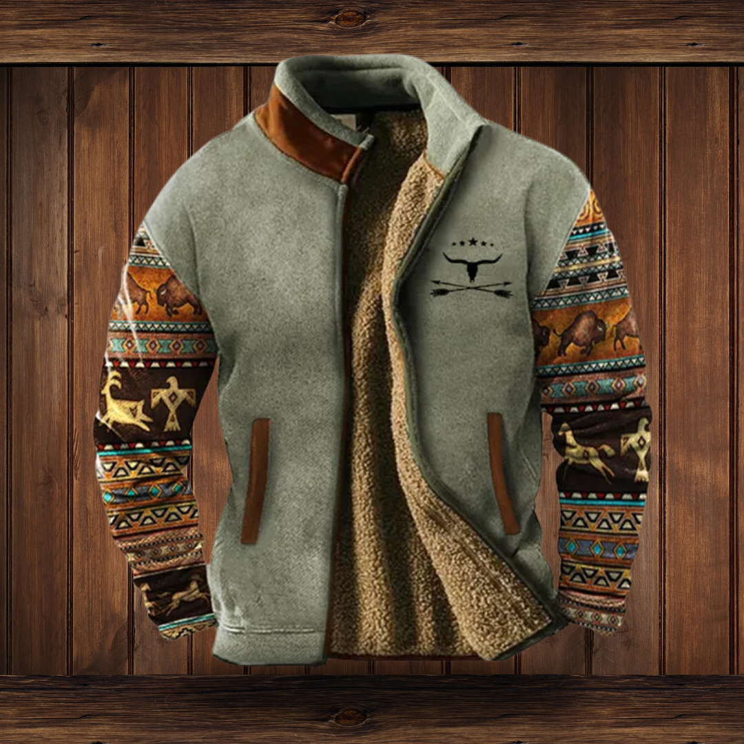 Elodine™ | Women's High-Pile Zip Jacket with Western Print Sleeves