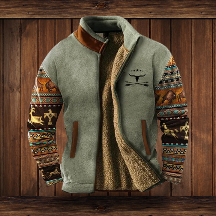 Elodine™ | Women's High-Pile Zip Jacket with Western Print Sleeves