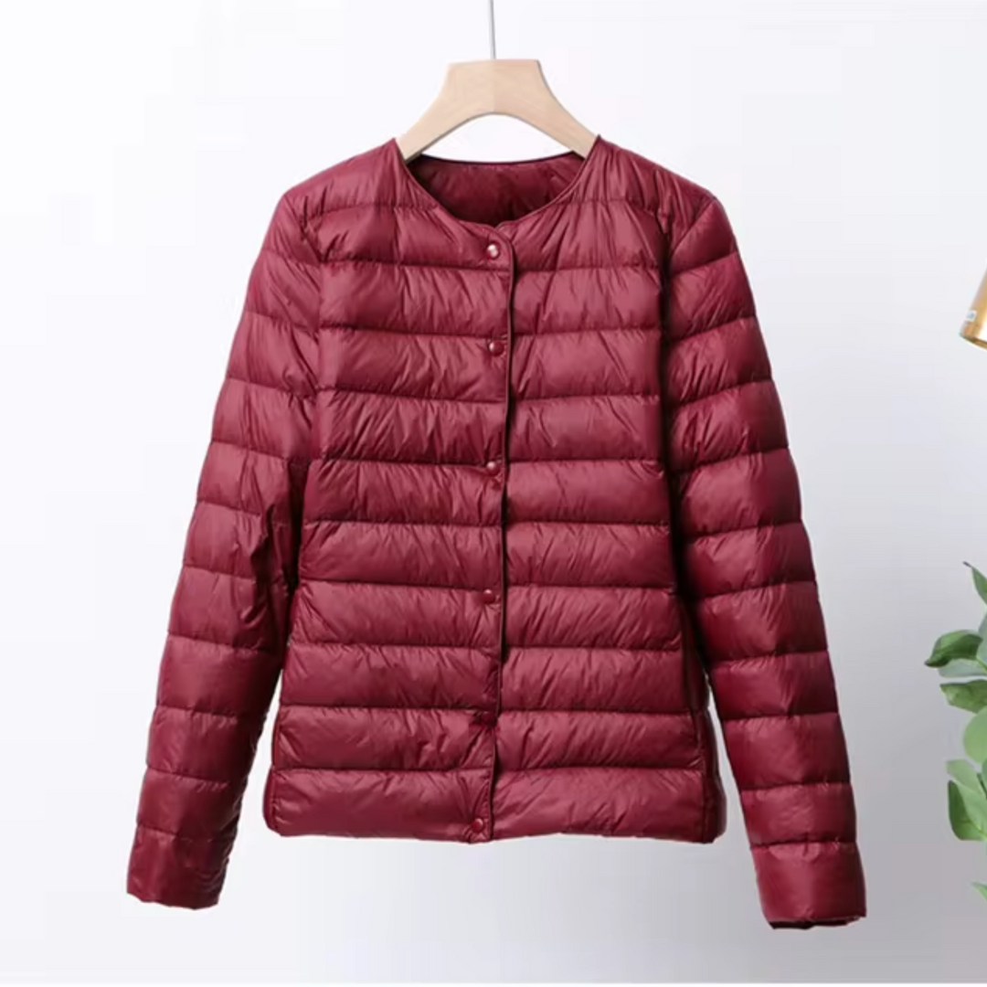 Ilse™ | Women's Collarless Quilted Down Jacket with Button Front