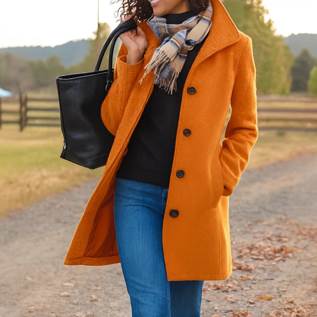 Liselotte™ | Women's Long Single Breasted Winter Coat with Notch Collar