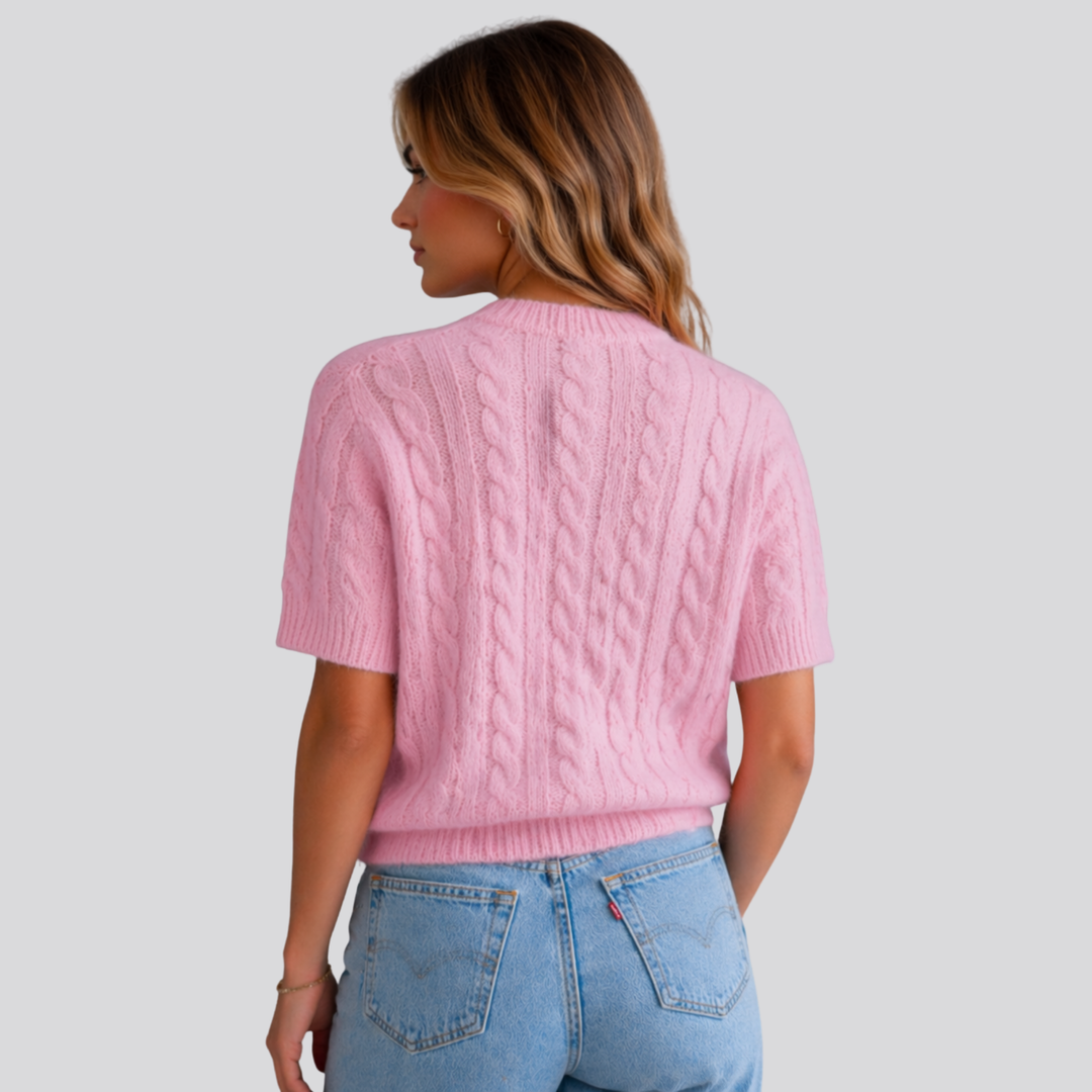 Marisol™ | Merino Wool Short Sleeve Cable Knit Top