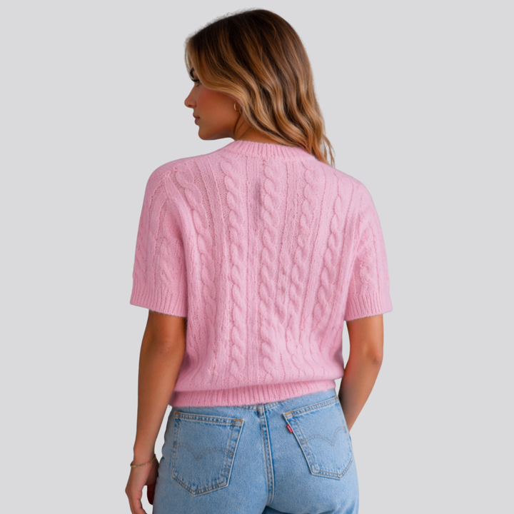 Marisol™ | Merino Wool Short Sleeve Cable Knit Top