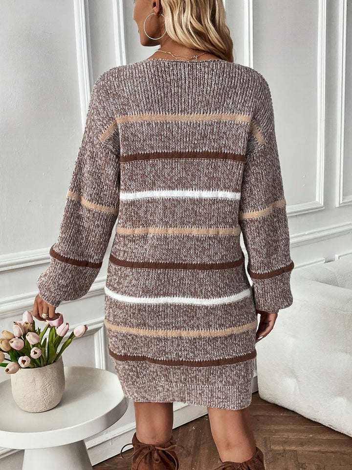 Clarice™ | Women's Striped Knit Sweater Dress with Drop Shoulder