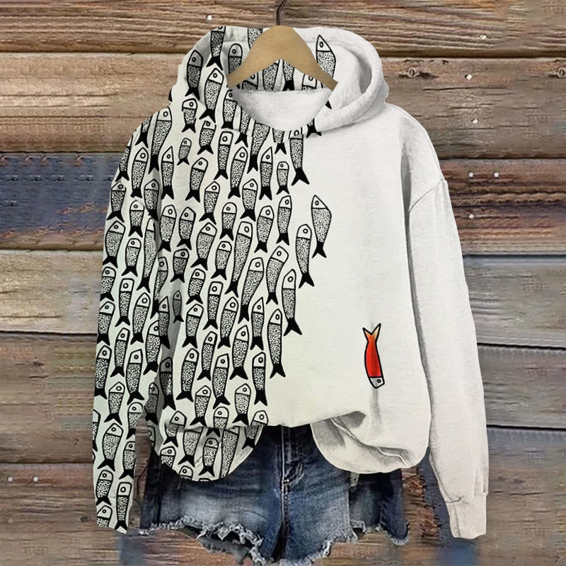 Ysaline™ | Women's Half Print Hooded Sweatshirt with Embroidered Flower