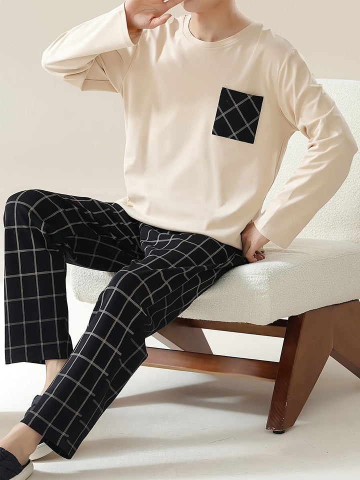 Piers™ | Men's Lounge Set with Long Sleeve Top and Checked Trousers