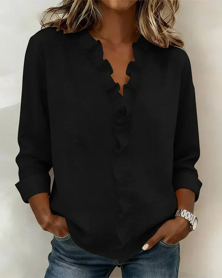 Indie™ | Blouse with Ruffles, V-Neck and Long Sleeves