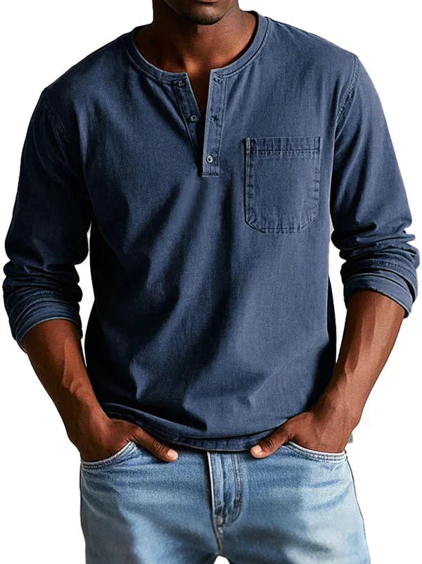 Gauthier™ | Men's Long Sleeve Henley Shirt with Chest Pocket