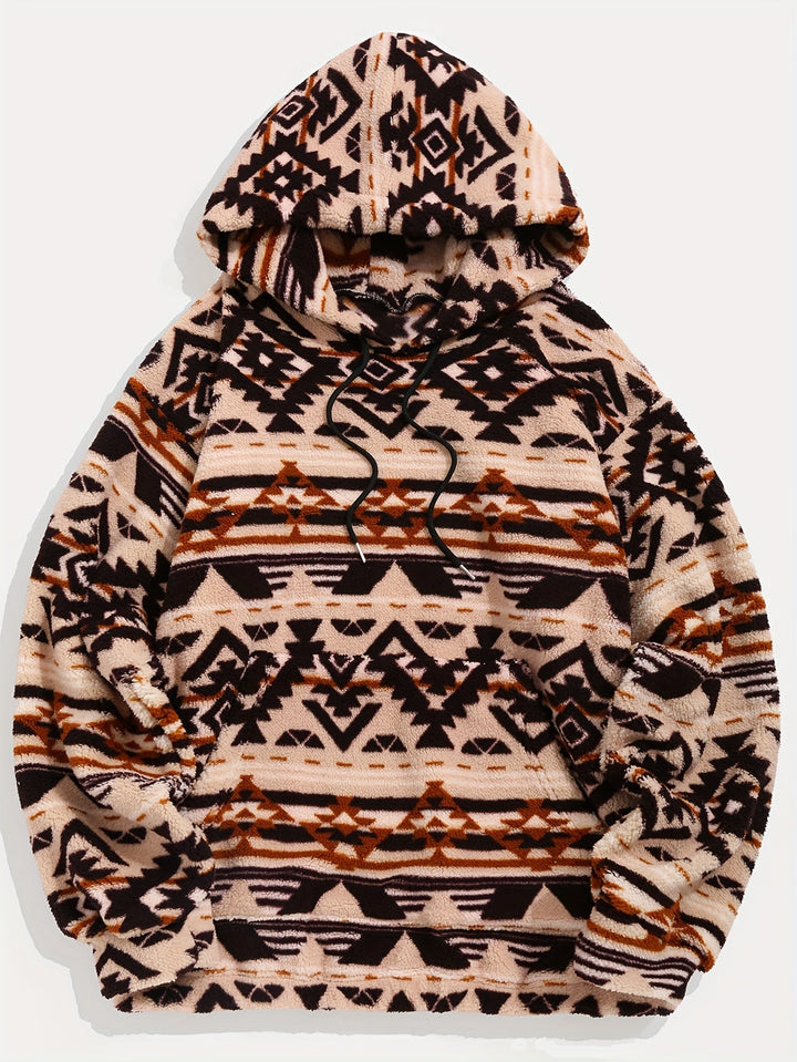 Ashton™ | Men's Geometric Pattern Plush Hoodie with Kangaroo Pocket