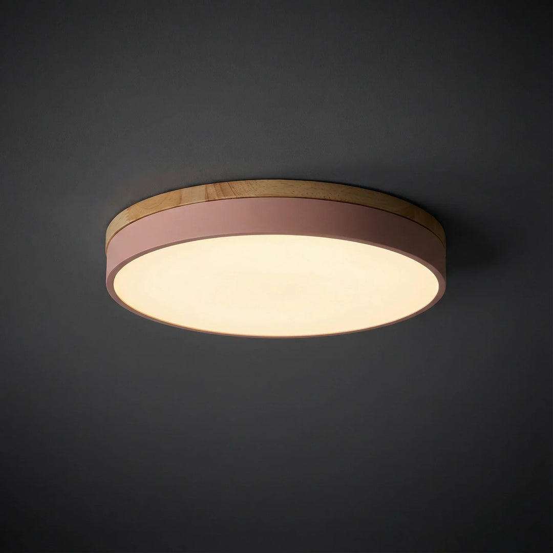 LED Round Flush Ceiling Light with Wood Trim — view 1