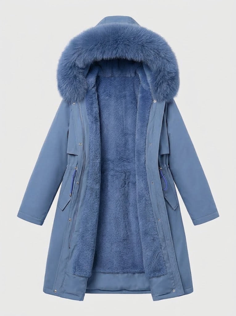 Delyth™ | Women's Longline Hooded Winter Parka with Faux Fur Trim Hood