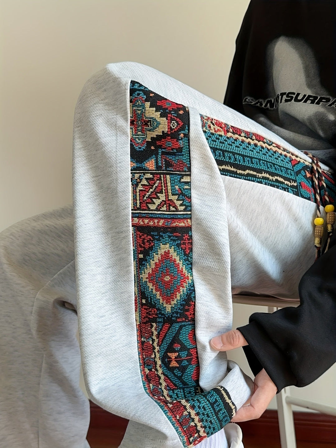 Rafael™ | Men's Wide Leg Drawstring Trousers with Patterned Side Panel