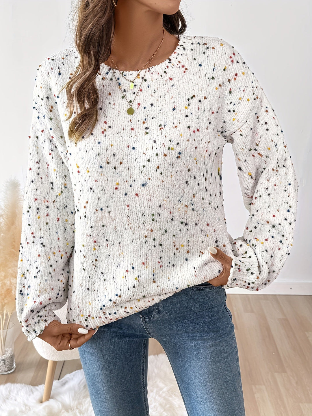 Honorine™ | Women's Speckled Round Neck Knit Sweater