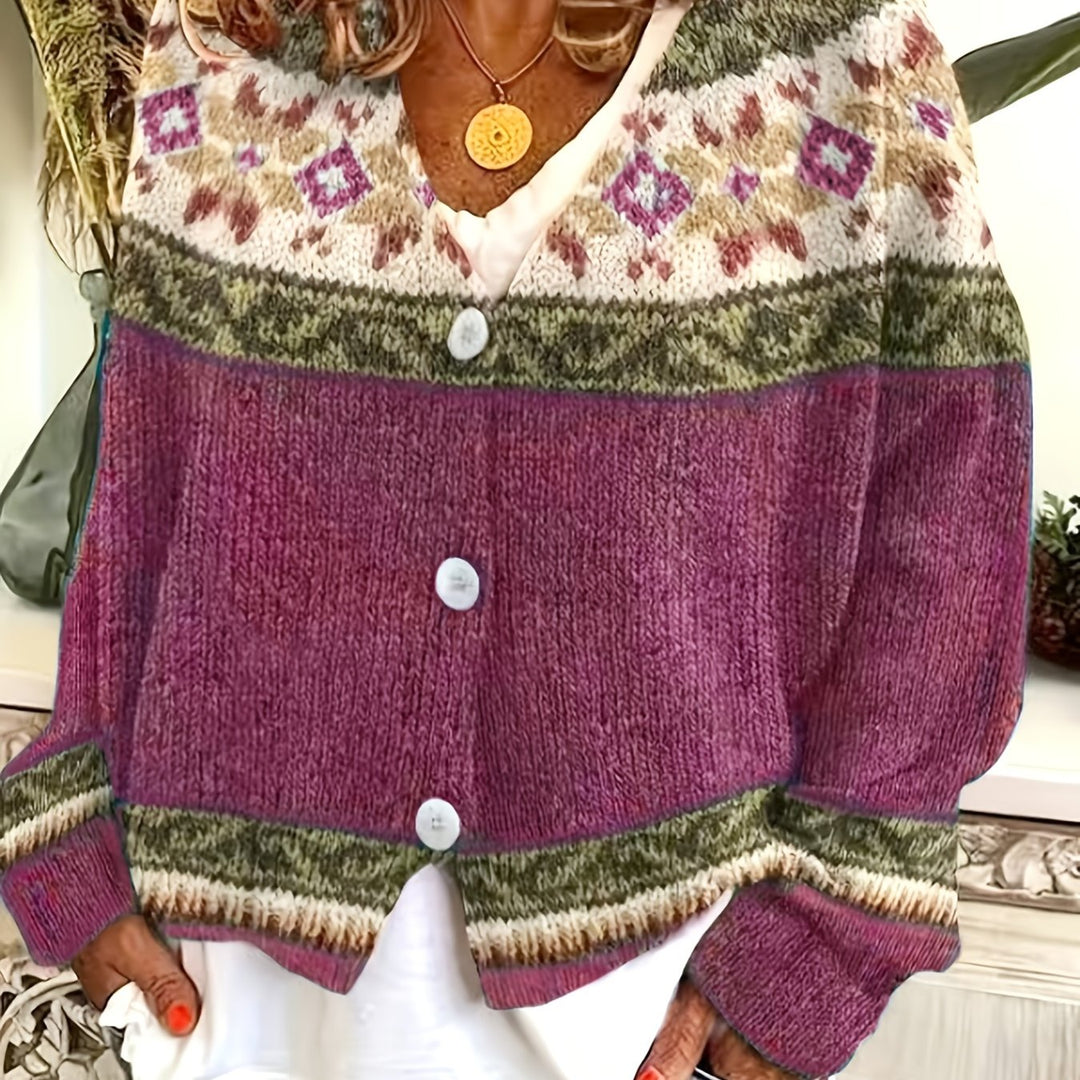 Griselda™ | Women's Fair Isle Yoke Button Front Cardigan