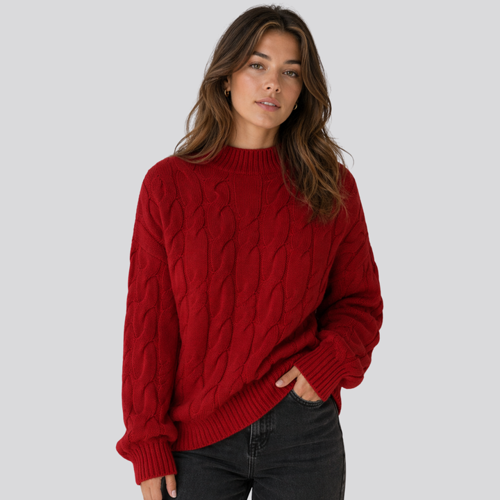 Lucasta™ | Merino Wool Cable Knit Sweater with Ribbed Cuffs and Hem