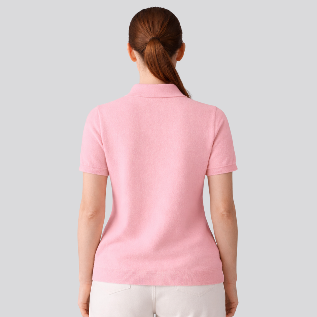 Idalia™ | Merino Wool Short Sleeve Knit Polo with Open Collar