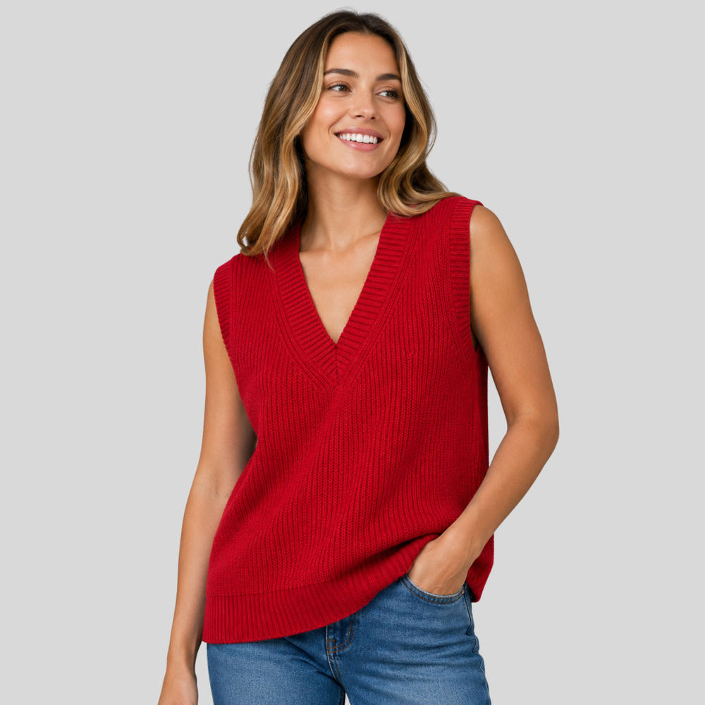 Zaneta™ | Cashmere Blend V-Neck Knit Vest with Ribbed Trims