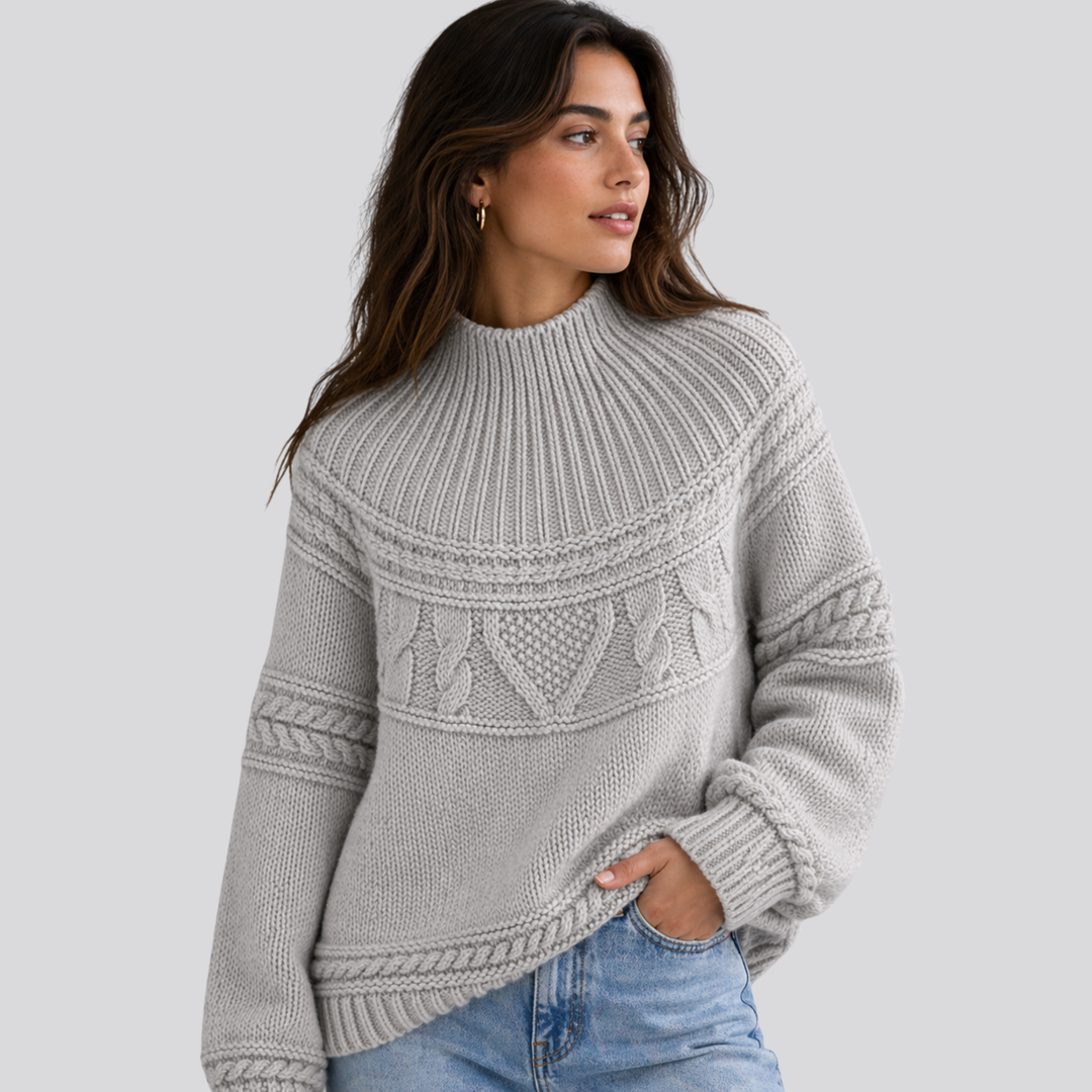 Lorelle™ | Merino Wool Cable Knit Sweater with Round Neck